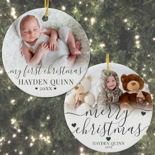 Mijn eerste kerstscriptie nieuwe babyfoto keramisch ornament