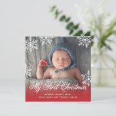 Mijn eerste kerstsnowflake script Red Photo Feestdagenkaart (Staand voorkant)
