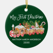 Mijn eerste kersttrein met Baby-ontbijt Groen Keramisch Ornament (Voorkant)