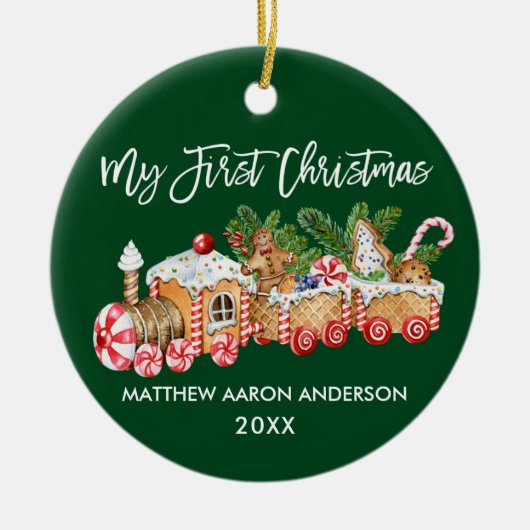 Mijn eerste kersttrein met Baby-ontbijt Groen Keramisch Ornament (Voorkant)