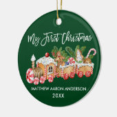 Mijn eerste kersttrein met Baby-ontbijt Groen Keramisch Ornament (Links)