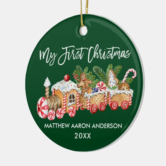 Mijn eerste kersttrein met Baby-ontbijt Groen Keramisch Ornament (Links)