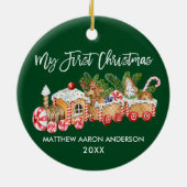 Mijn eerste kersttrein met Baby-ontbijt Groen Keramisch Ornament (Achterkant)