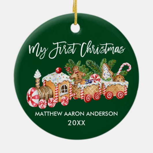 Mijn eerste kersttrein met Baby-ontbijt Groen Keramisch Ornament (Achterkant)