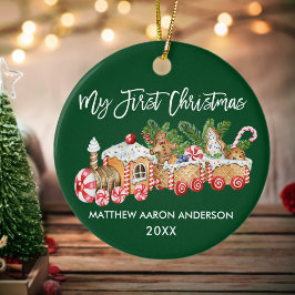 Mijn eerste kersttrein met Baby-ontbijt Groen Keramisch Ornament