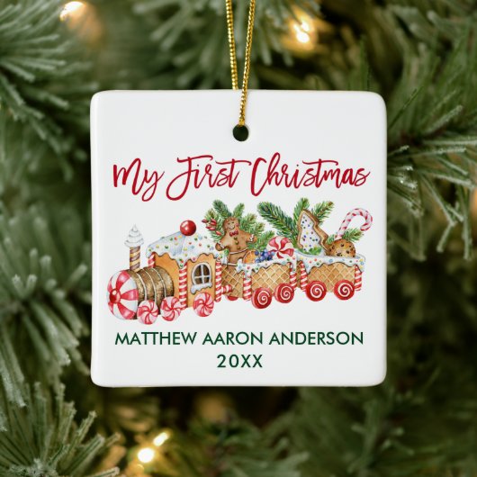 Mijn eerste kersttrein met Baby-ontbijt Keramisch Ornament (Boom)