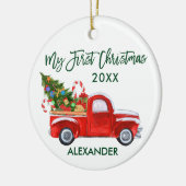 Mijn eerste kersttruck Candy Canes Baby Green Keramisch Ornament (Links)