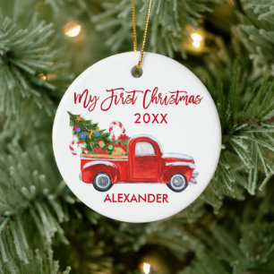 Mijn eerste kersttruck Candy Canes Baby Red Keramisch Ornament