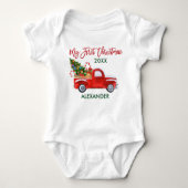 Mijn eerste kersttruck Candy Canes Green Red Romper (Voorkant)