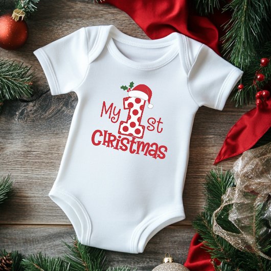 Mijn eerste kersttypografie Schattige Red Polka Do Romper