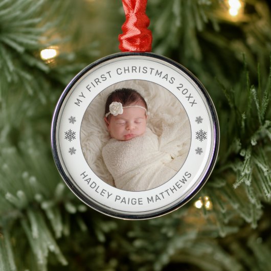 Mijn eerste kerstwitte persoonlijke foto van Baby Metalen Ornament (Boom)