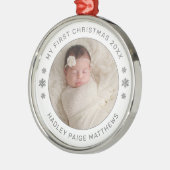 Mijn eerste kerstwitte persoonlijke foto van Baby Metalen Ornament (Links)