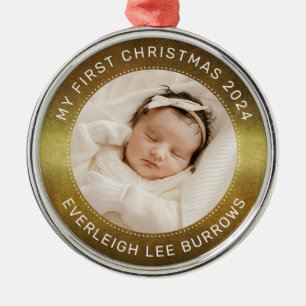 Mijn eerste kerstwitte persoonlijke foto van Baby Metalen Ornament