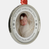 Mijn eerste kerstwitte persoonlijke foto van Baby Metalen Ornament (Rechts)