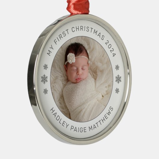 Mijn eerste kerstwitte persoonlijke foto van Baby Metalen Ornament (Rechts)