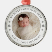 Mijn eerste kerstwitte persoonlijke foto van Baby Metalen Ornament (Voorkant)