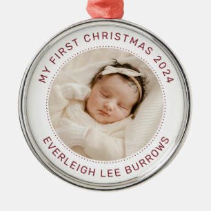 Mijn eerste kerstwitte persoonlijke foto van Baby Metalen Ornament