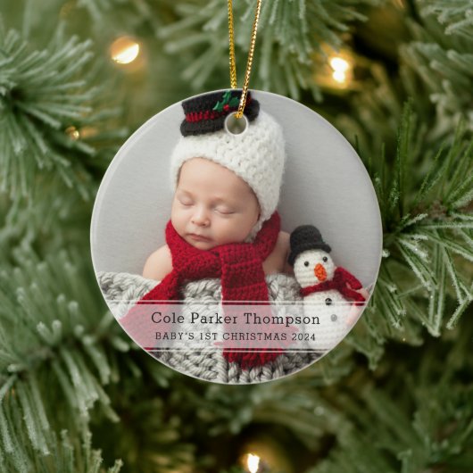 Mijn eerste kerstwitte strippe Baby foto op maat Keramisch Ornament (Boom)