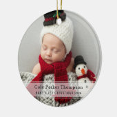Mijn eerste kerstwitte strippe Baby foto op maat Keramisch Ornament (Links)