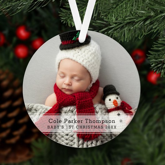 Mijn eerste kerstwitte strippe Baby foto op maat Ornament