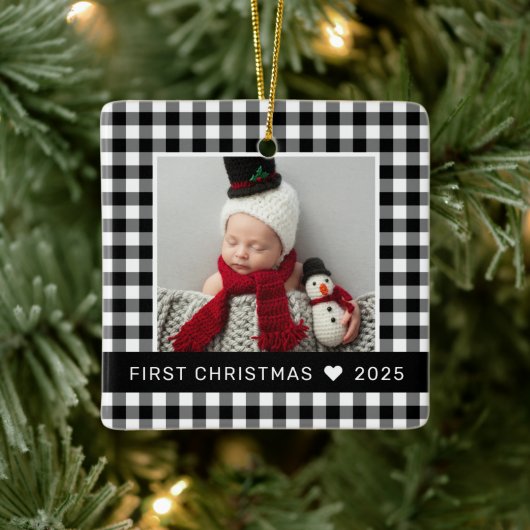 Mijn eerste kerstzwarte Buffalo met Baby foto Keramisch Ornament (Boom)