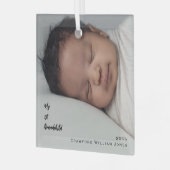 Mijn eerste kleinkind Baby Foto neutraal aangepast Glas Ornament (Voorkant links)