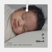 Mijn eerste kleinkind Baby Foto neutraal aangepast Glas Ornament (Achterkant)