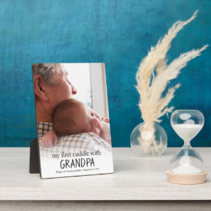 Mijn eerste knuffeltje met opa foto Baby Newborn p Fotoplaat