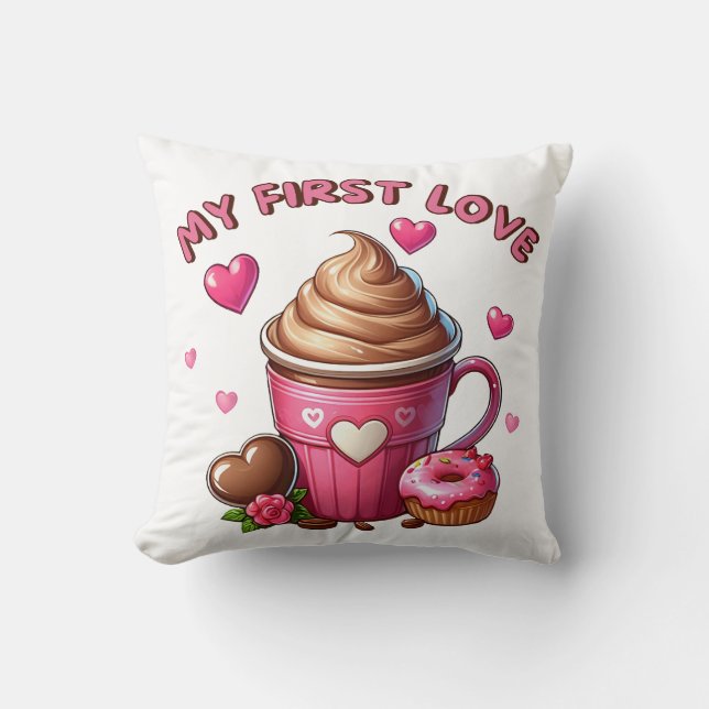 Mijn Eerste Liefdes Cupcake En Koffie Kussen (Voorkant)