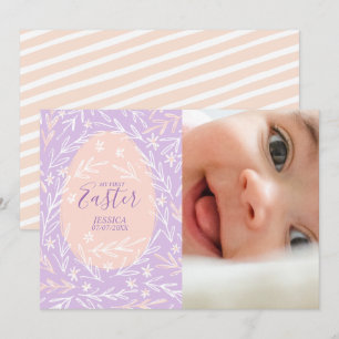 Mijn eerste Lila en peach roze Baby fotokaart voor Feestdagenkaart