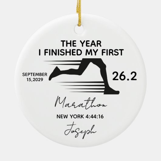 Mijn Eerste Marathon 26.2 Aangepaste Naam & Jaar Keramisch Ornament (Achterkant)