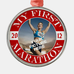 Mijn eerste marathon -  foto en jaar metalen ornament
