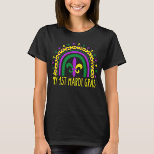 Mijn eerste Mardi Gras Cute Leopard Rainbow Women  T-shirt