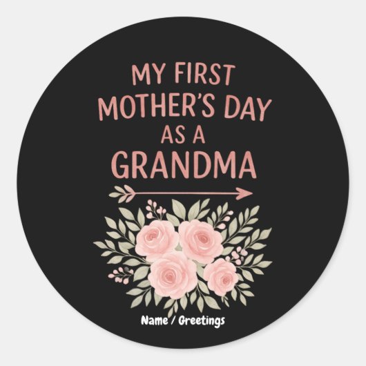 Mijn eerste Moederdag als oma Grappig & Schattige Ronde Sticker (Voorkant)