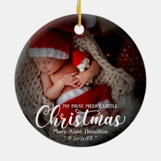 Mijn eerste mooie kerstpasgeboren Baby foto Keramisch Ornament (Achterkant)
