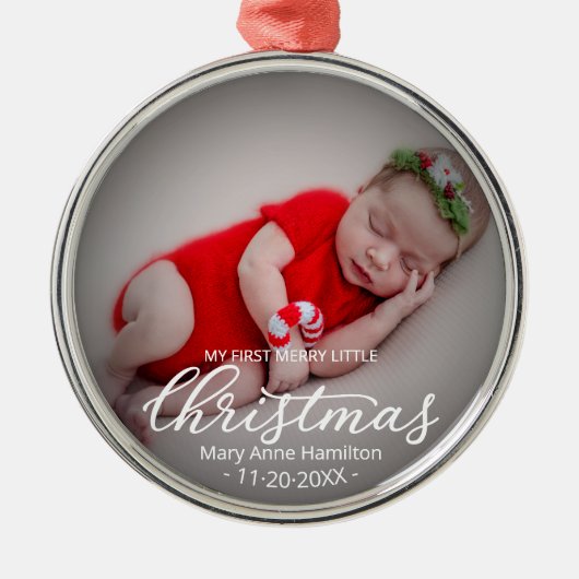 Mijn eerste mooie kerstpasgeboren Baby foto Metalen Ornament (Voorkant)