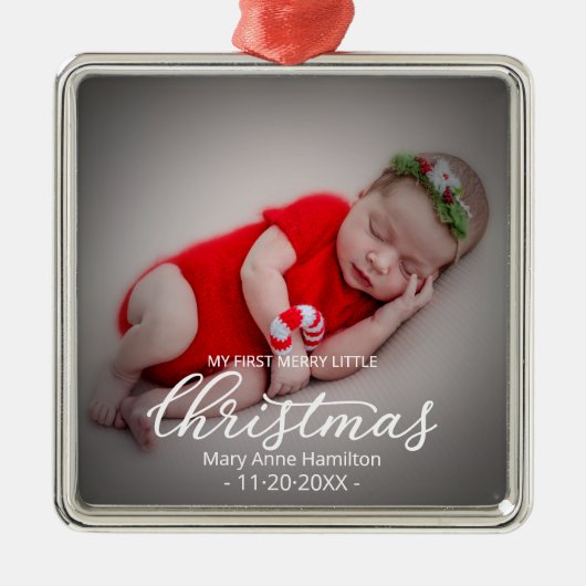 Mijn eerste mooie kerstpasgeboren Baby foto Metalen Ornament (Voorkant)