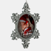 Mijn eerste mooie kerstpasgeboren Baby foto Tin Sneeuwvlok Ornament (Links)