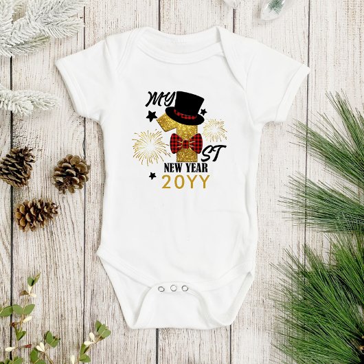 Mijn eerste nieuwjaar schattige babyjongen goud gl romper