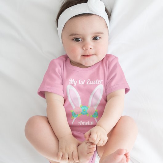 Mijn eerste paasbroodroze bunny Ears Aangepast Romper