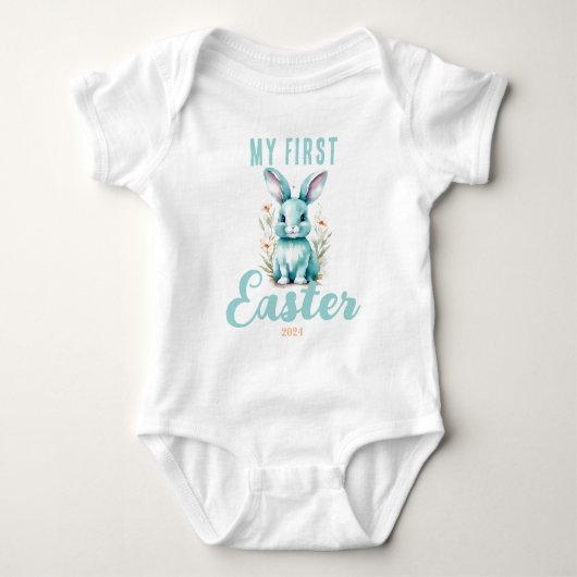 Mijn eerste Paasfeest Schattige Turquoise Blue Bun Romper (Voorkant)