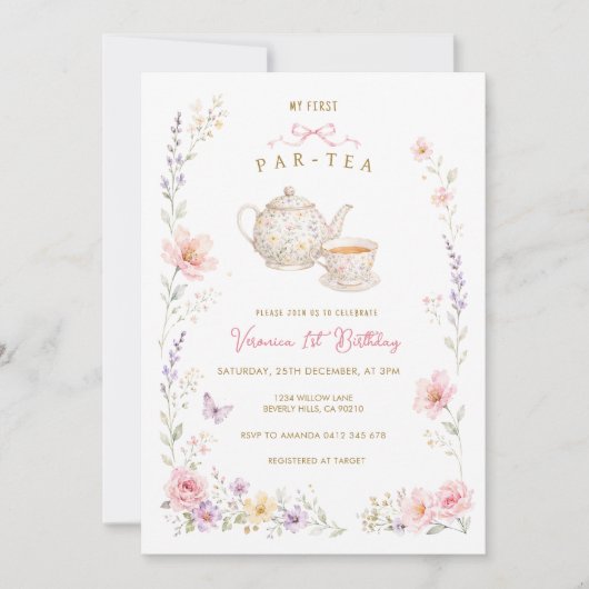 Mijn eerste Par-Tea-verjaardag wilde bloem Kaart (Voorkant)