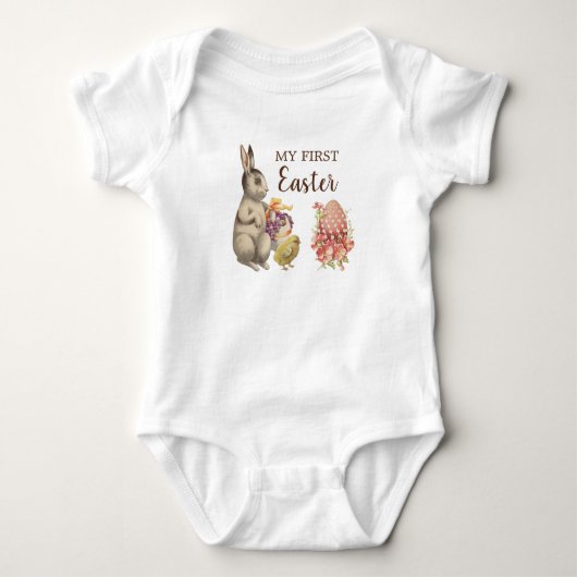Mijn eerste Pasen Babykleding Vintage Konijn Romper (Voorkant)
