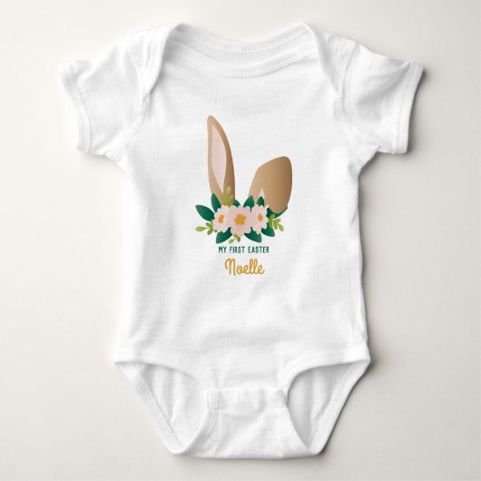 Mijn eerste Pasen! Bruin Bunny Ears Floral Headpar Romper (Voorkant)