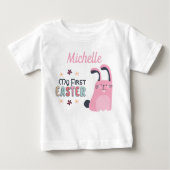 Mijn eerste Pasen met roze cartoon bunny en naam (Voorkant)