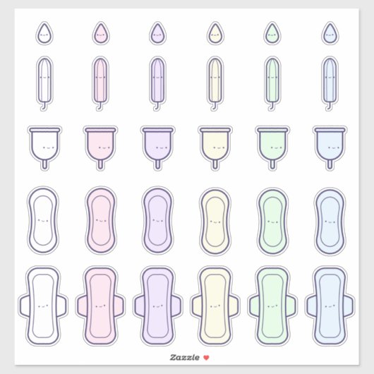 Mijn eerste periode Schattigee Rainbow Pad Tampon  Sticker (Vel)