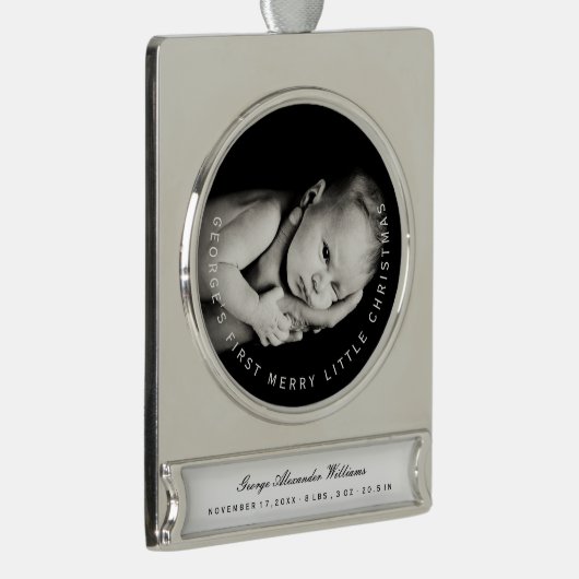 Mijn eerste prettige kerstcirkeltypografie verzilverd banner ornament (Rechts)