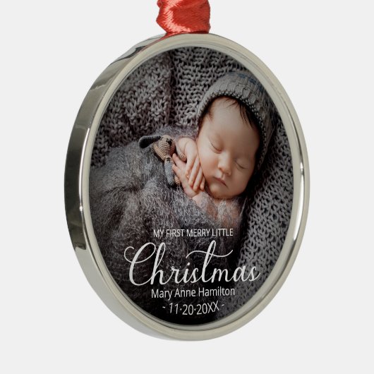 Mijn eerste prettige kerstpasgeboren Baby Metalen Ornament (Rechts)