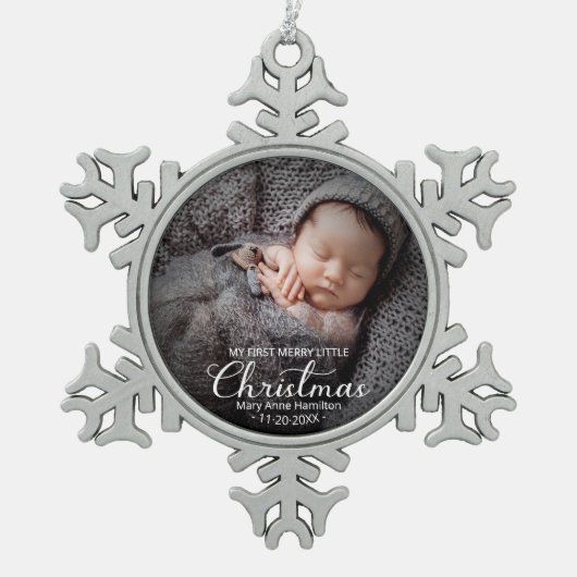 Mijn eerste prettige kerstpasgeboren Baby Tin Sneeuwvlok Ornament (Voorkant)