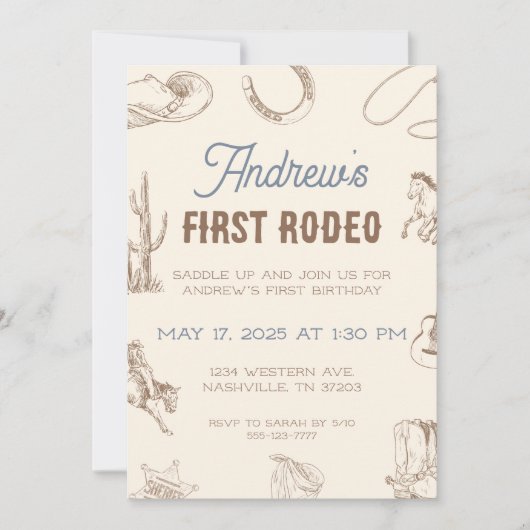 Mijn eerste Rodeo 1e verjaardag uitnodiging neutra (Voorkant)